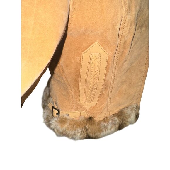 Vintage Cripple Creek Penny Lane Tan Suede Leather Jacket Faux Fur Y2K Western - Picture 7 of 9